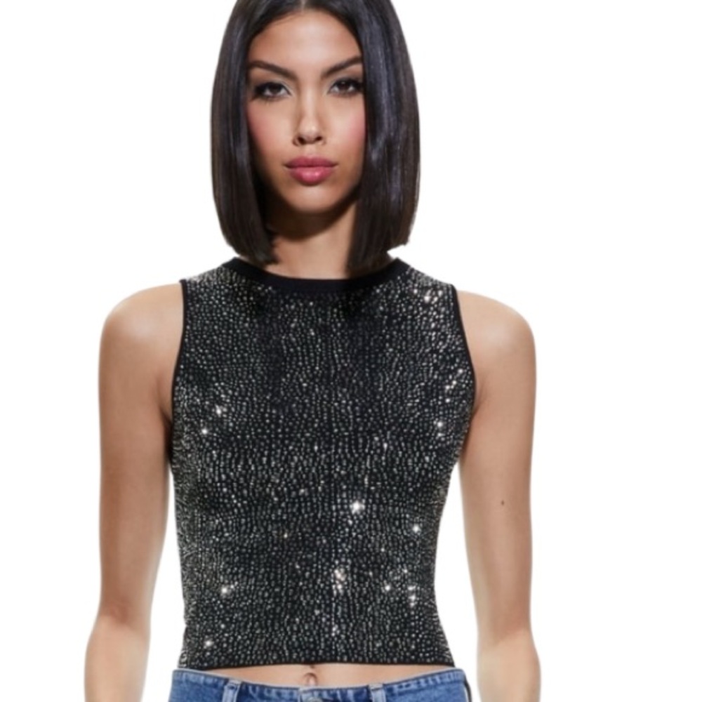 💕 Alice + Olivia Darina cropped crystal-embellished stretch-knit top S 💕